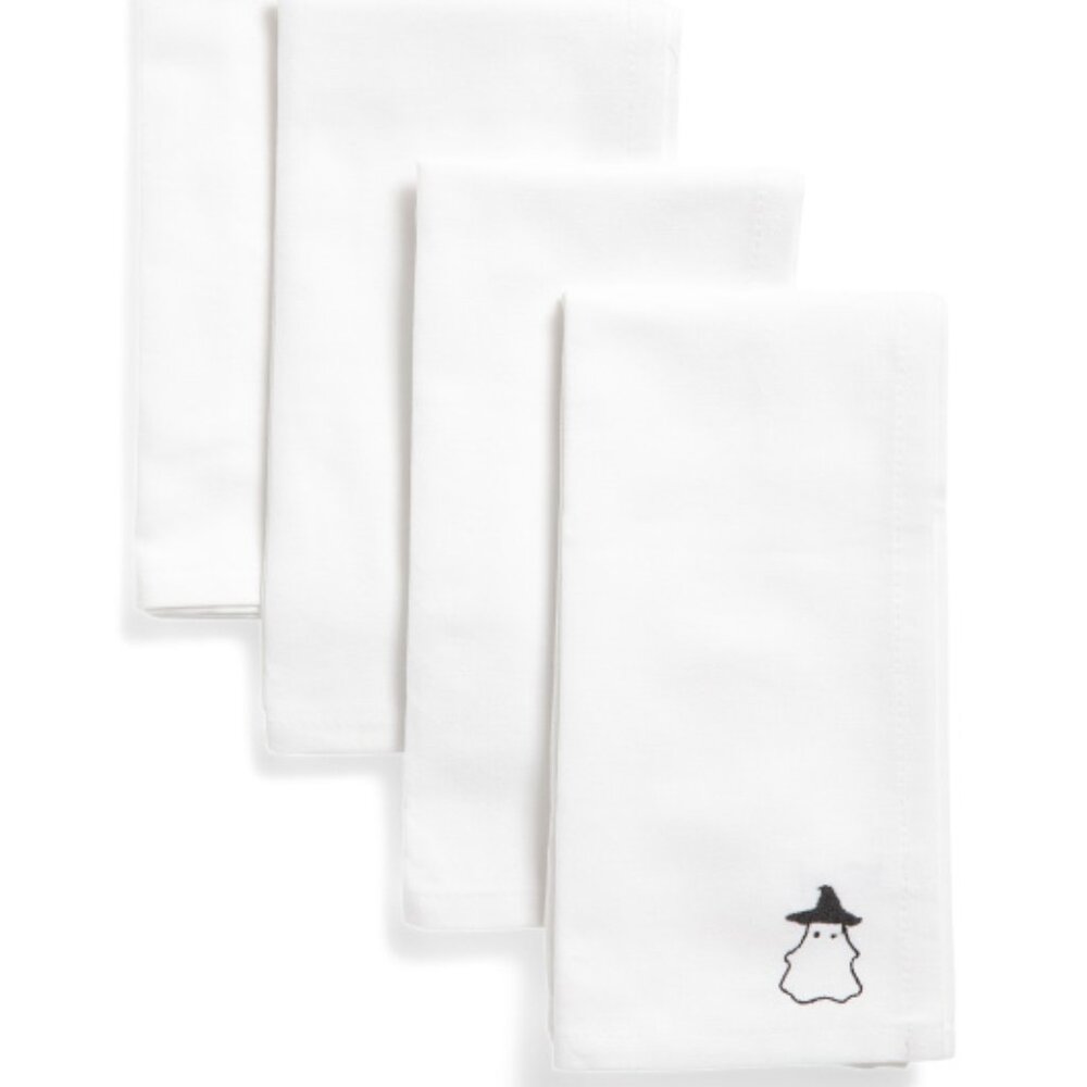 CUPCAKES & CASHMERE Set Of Four Embroidered Ghost Float Napkins
